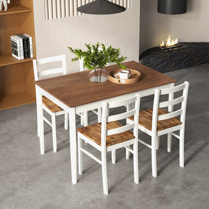 5-Piece Wooden Dining Set with Rectangular Table and 4 Chairs-Coffee and White view 6