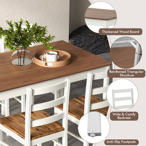 5-Piece Wooden Dining Set with Rectangular Table and 4 Chairs-Coffee and White view 7
