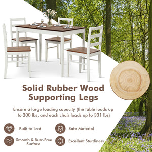 5-Piece Wooden Dining Set with Rectangular Table and 4 Chairs-Coffee and White view 8
