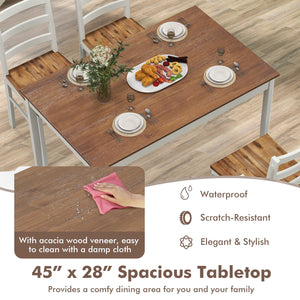 5-Piece Wooden Dining Set with Rectangular Table and 4 Chairs-Coffee and White view 9
