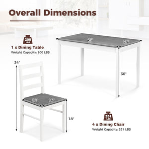 5-Piece Wooden Dining Set with Rectangular Table and 4 Chairs-Gray view 4