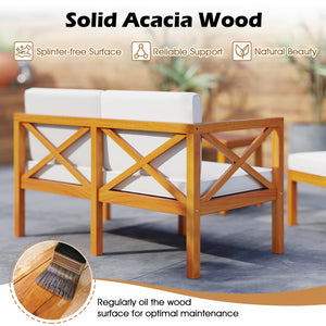 5 Pieces Acacia Wood Patio Lounge Chair Set with Ottomans and Cushions-White view 6