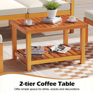 5 Pieces Acacia Wood Patio Lounge Chair Set with Ottomans and Cushions-White view 7