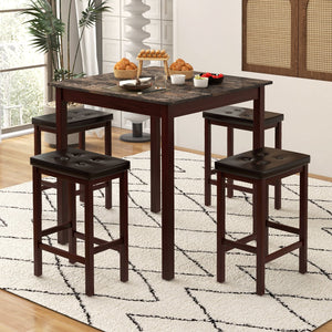 5 Pieces Bar Table Set Counter-Height Dining Table and 4 Bar Stools-Brown view 2