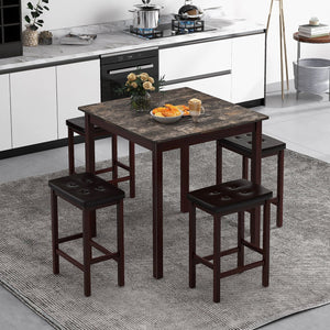5 Pieces Bar Table Set Counter-Height Dining Table and 4 Bar Stools-Brown view 3