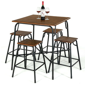 5 Pieces Bar Table Set with 4 Counter Height Backless Stools-Rustic Brown view 4