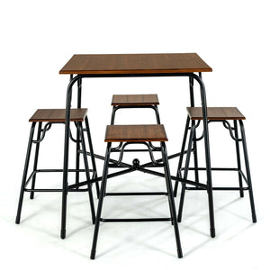 5 Pieces Bar Table Set with 4 Counter Height Backless Stools-Rustic Brown view 9