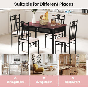 5 Pieces Dining Set Wood Metal Table and 4 Chairs with Cushions view 8