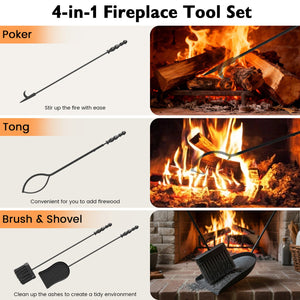 5-Pieces Fireplace Tool Set with Poker Tongs Brush Shovel and Round Stand view 8