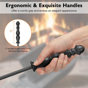 5-Pieces Fireplace Tool Set with Poker Tongs Brush Shovel and Round Stand view 9