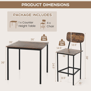5 Pieces Industrial Dining Table Set with Counter Height Table and 4 Bar Stools-Coffee view 5
