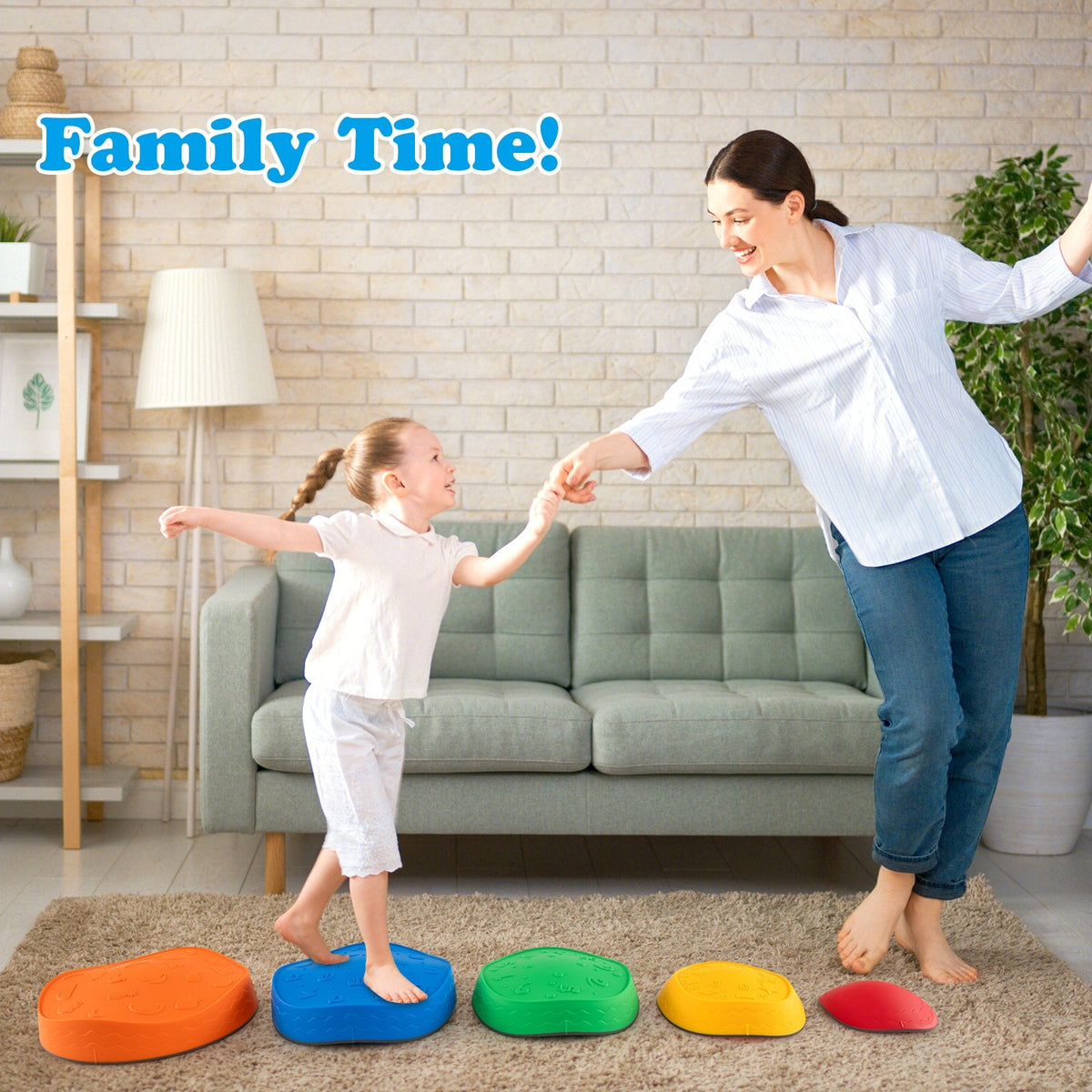 5 Pieces Kids Stepping Stones Stackable Round Indoor Outdoor-Multicolor view 2