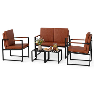 5 Pieces Living Room Set with 2 Accent Chairs and 2 Coffee Tables-Brown