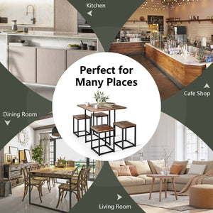 5 Pieces Metal Frame Dining Set with Compact Dining Table and 4 Stools -Walnut view 6
