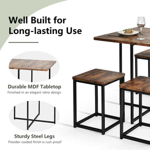 5 Pieces Metal Frame Dining Set with Compact Dining Table and 4 Stools -Walnut view 9