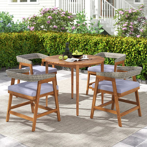 5 Pieces Patio Dining Set with Cushions and PE Rattan Backrest for Garden and Backyard view 3