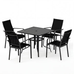 5 Pieces Patio Dining Set for 4 Outdoor Square Table and Stackable Chairs-Black view 4