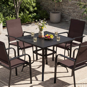 5 Pieces Patio Dining Set for 4 Outdoor Square Table and Stackable Chairs-Brown view 3