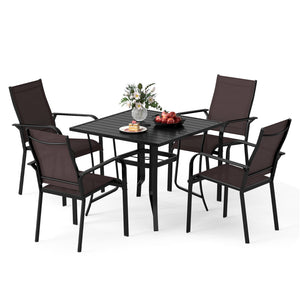 5 Pieces Patio Dining Set for 4 Outdoor Square Table and Stackable Chairs-Brown view 4