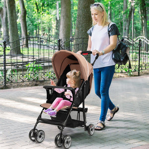 Toddler Travel Stroller for Airplane with Canopy and Adjustable Backrest-Coffee view 2