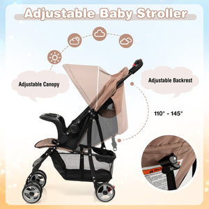 Toddler Travel Stroller for Airplane with Canopy and Adjustable Backrest-Coffee view 6