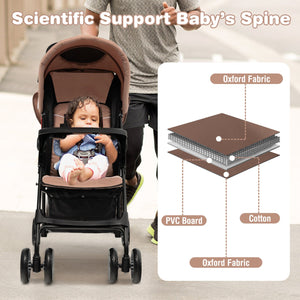 Toddler Travel Stroller for Airplane with Canopy and Adjustable Backrest-Coffee view 7