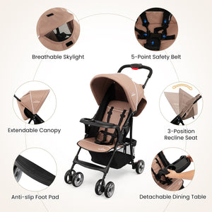 Toddler Travel Stroller for Airplane with Canopy and Adjustable Backrest-Coffee view 8