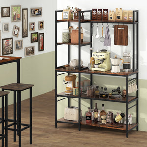 5-Tier Bakers Rack with Power Outlets and 10 S-Shaped Hooks-Rustic Brown view 2