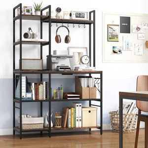 5-Tier Bakers Rack with Power Outlets and 10 S-Shaped Hooks-Rustic Brown view 3