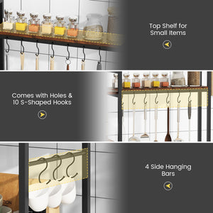 5-Tier Bakers Rack with Power Outlets and 10 S-Shaped Hooks-Rustic Brown view 7