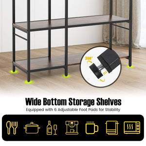 5-Tier Bakers Rack with Power Outlets and 10 S-Shaped Hooks-Rustic Brown view 9