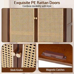 5-Tier Bamboo Shoe Cabinet with Woven Rattan Doors and Sliding Doors for Entryway-Walnut view 9
