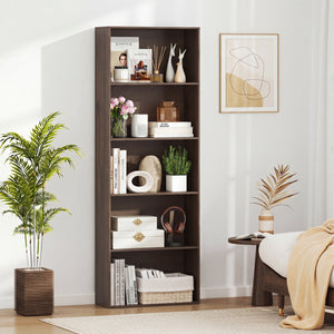 5-Tier Bookshelf Open Bookcase Freestanding Display Shelf Storage Organizer-Dark Walnut view 3