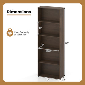 5-Tier Bookshelf Open Bookcase Freestanding Display Shelf Storage Organizer-Dark Walnut view 5