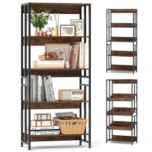 5-Tier Bookshelf with Adjustable and Tiltable Shelves-Rustic Brown view 4