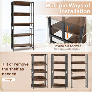 5-Tier Bookshelf with Adjustable and Tiltable Shelves-Rustic Brown view 7