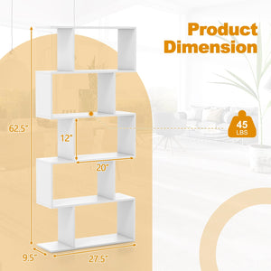 5-Tier Bookshelf with Anti-Toppling Device for Living Room Home Office-White view 5