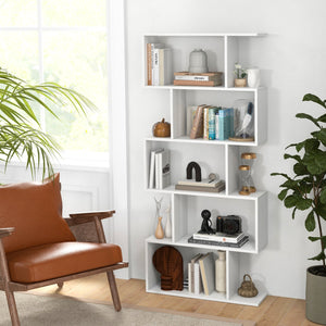 5-Tier Bookshelf with Anti-Toppling Device for Living Room Home Office-White view 6