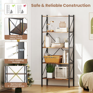 5-Tier Bookshelf with Open Shelves and Heavy Duty Metal Frame-Rustic Brown view 8