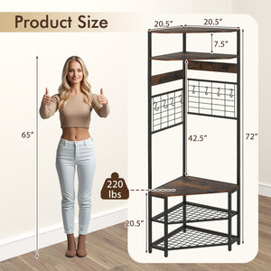 5-Tier Corner Hall Tree with Shoe Storage Bench-Rustic Brown view 5