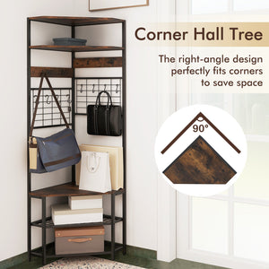 5-Tier Corner Hall Tree with Shoe Storage Bench-Rustic Brown view 9