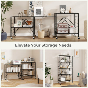 5-Tier Foldable Storage Shelf with Wheels-Black view 5