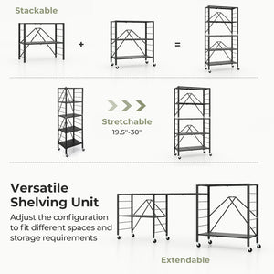 5-Tier Foldable Storage Shelf with Wheels-Black view 7