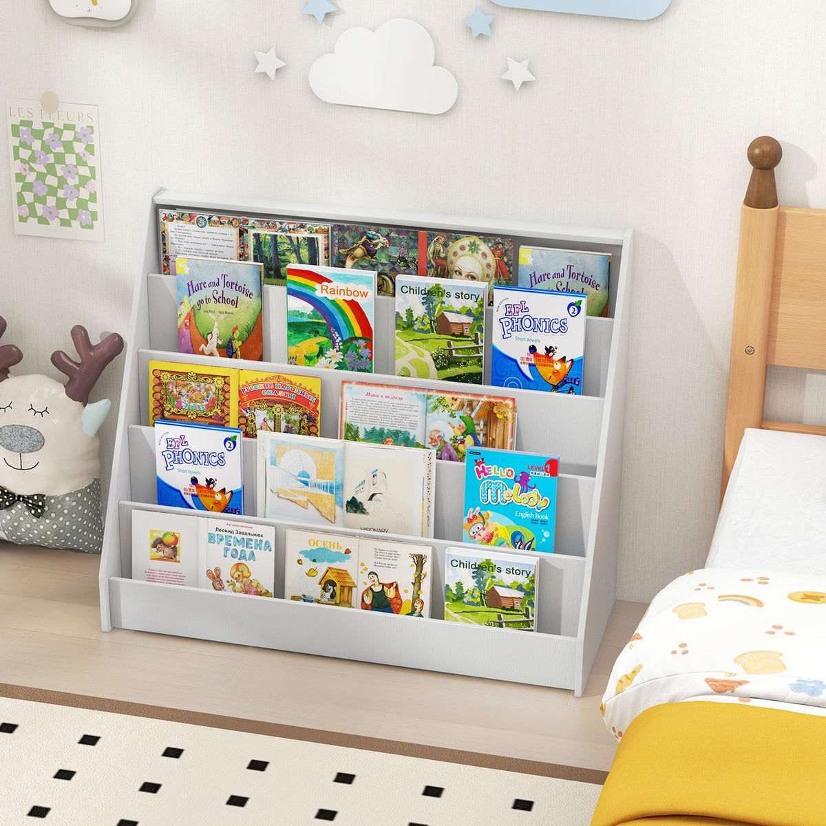 5-Tier Kids Bookshelf with Deep Compartments and Stable Baby Book Case-White view 2