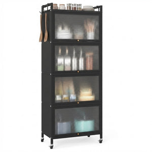 5-Tier Kitchen Baker's Rack with Flip-up PC Doors-Black