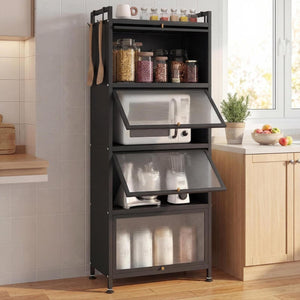 5-Tier Kitchen Baker's Rack with Flip-up PC Doors-Black view 2