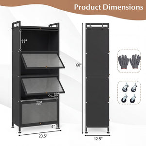 5-Tier Kitchen Baker's Rack with Flip-up PC Doors-Black view 4