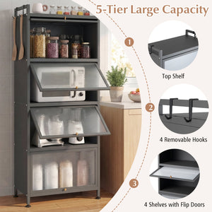 5-Tier Kitchen Baker's Rack with Flip-up PC Doors-Gray view 6