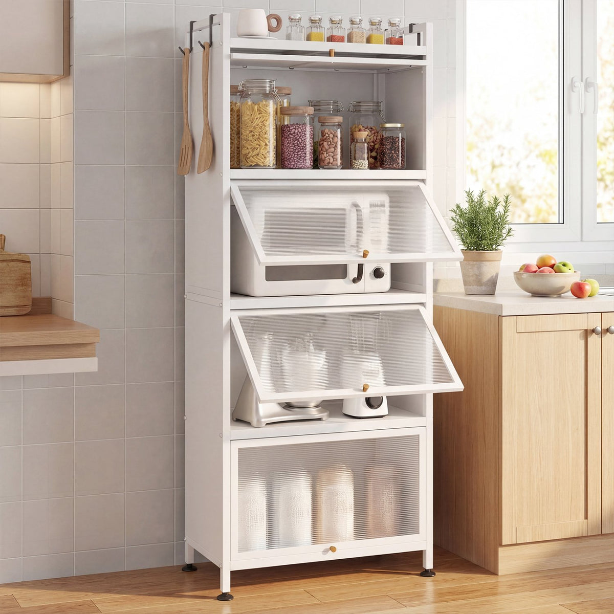 5-Tier Kitchen Baker's Rack with Flip-up PC Doors-White view 2