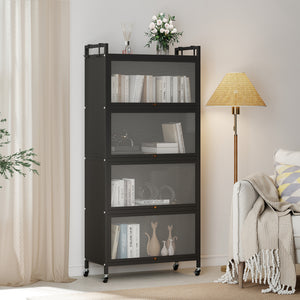 5-Tier Kitchen Storage Cabinet with 4 Flip-up PC Doors Adjustable Feet and Rolling Wheels-Black view 3